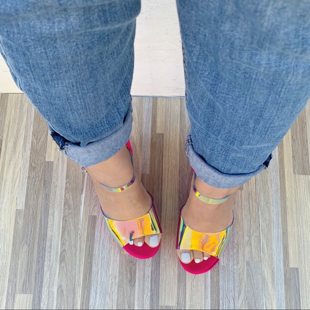 Hot Pink Espadrilles Hologram Wedge - Picture 4 of 8